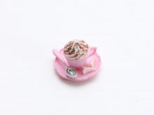 Load image into Gallery viewer, Creamy Cappuccino in Pink Cup with Tiny Eiffel Tower Sugar - Handmade  Miniature Food