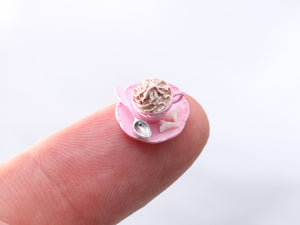 Creamy Cappuccino in Pink Cup with Tiny Eiffel Tower Sugar - Handmade  Miniature Food