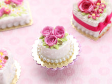Load image into Gallery viewer, Three Pink Rose Cake Green Foliage - Handmade Miniature Food