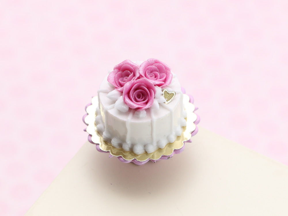 Three Pink Roses Cake - Handmade Miniature Food