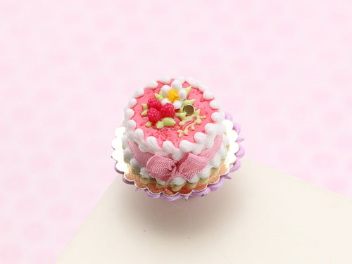 Raspberry and White Blossom Cake - Handmade Miniature Food