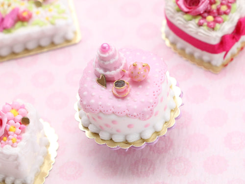 Pink Teatime Table Cake - Handmade Miniature Food