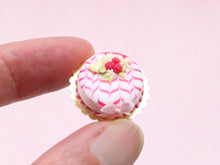 Load image into Gallery viewer, Raspberry Cake with Feathered Icing, Pink Bow - Handmade Miniature Food
