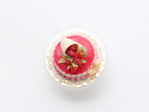 Red Fruit Cake with Fruit Spilling Out of Cup - Handmade Miniature Food