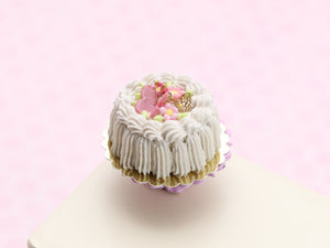 Cream Cake with Pink and Golden Butterflies - Handmade Miniature Food