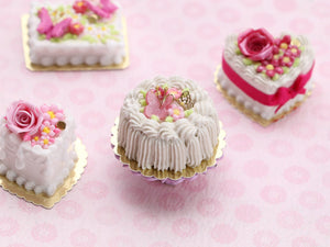 Cream Cake with Pink and Golden Butterflies - Handmade Miniature Food