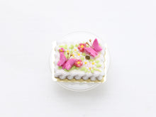 Load image into Gallery viewer, Rectangular Cake with Pink Butterflies and Blossoms - Handmade Miniature Food