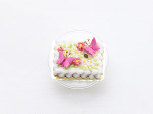 Rectangular Cake with Pink Butterflies and Blossoms - Handmade Miniature Food