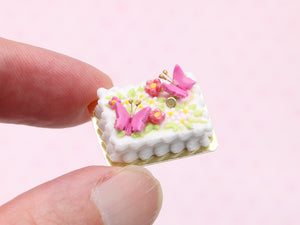 Rectangular Cake with Pink Butterflies and Blossoms - Handmade Miniature Food