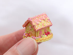 Cookie House with Pink Icing, Raspberries - Handmade Miniature Food