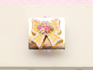 Bow-Shaped Layered Cookie (Millefeuille) with White Icing Decoration - Miniature Food