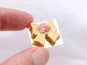 Bow-Shaped Layered Cookie (Millefeuille) with White Icing Decoration - Miniature Food