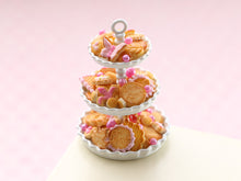 Load image into Gallery viewer, Pink Iced Butter Cookies (Paris, Bonne Maman) Presented on Three Tier Stand - OOAK Handmade Miniature