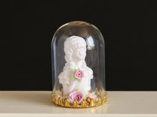 Load image into Gallery viewer, Decorative White Bust of Lady (Marquise) with Pink Roses Under Glass Dome - Handmade Dollhouse Miniature