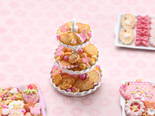 Load image into Gallery viewer, Pink Iced Butter Cookies (Paris, Bonne Maman) Presented on Three Tier Stand - OOAK Handmade Miniature
