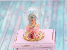 Load image into Gallery viewer, Handpainted Decorative Bust of Lady (Marquise) with Pink Flowers Under Glass Dome - Handmade Dollhouse Miniature