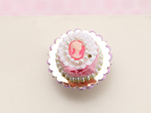 Load image into Gallery viewer, Pink Cake with Cameo Decoration, Pink Bow - Handmade Miniature Food