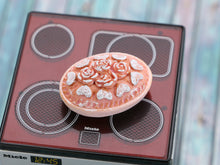 Load image into Gallery viewer, Pink Oval Pie with Flower Decoration in Ceramic Oven Dish - Handmade Miniature Food