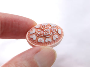 Pink Oval Pie with Flower Decoration in Ceramic Oven Dish - Handmade Miniature Food