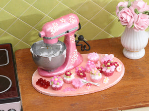 Making Pretty Pink Cupcakes, Kitchen Aid Mixer Preparation Board - Miniature Food