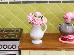 Pale Pink Rose Bouquet in Porcelain Jug - Dollhouse Miniature Decoration