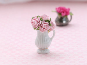 Pale Pink Rose Bouquet in Porcelain Jug - Dollhouse Miniature Decoration