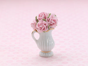 Pale Pink Rose Bouquet in Porcelain Jug - Dollhouse Miniature Decoration