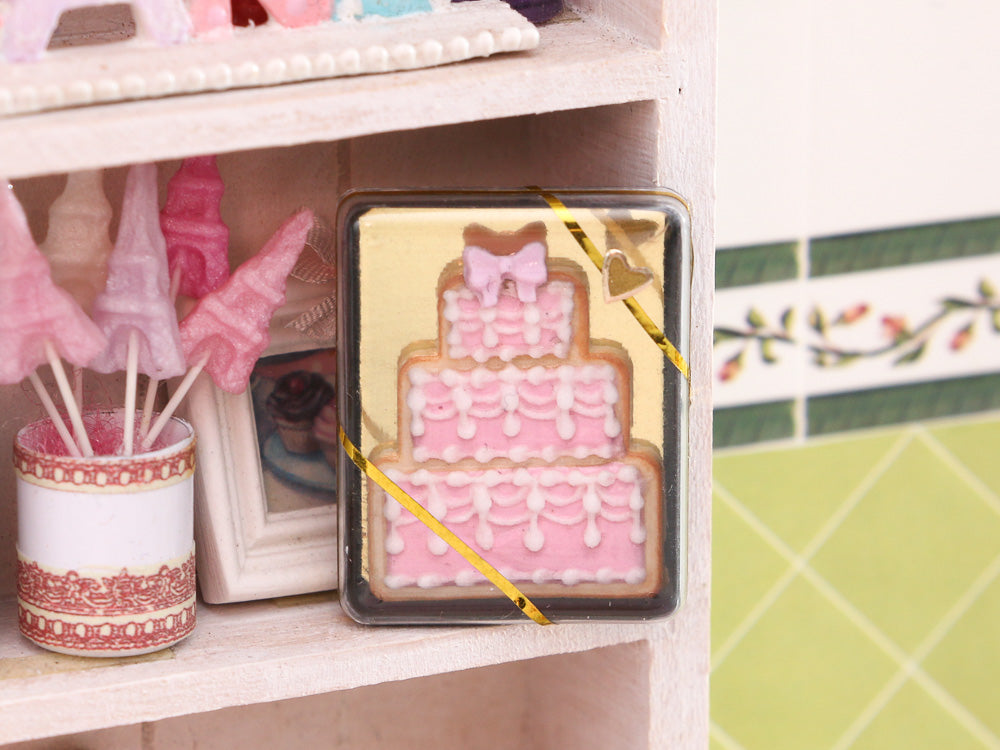 Pink Cake Cookie Gift Box - Handmade Miniature Dollhouse Food