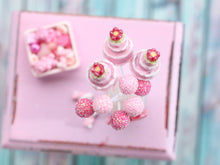 Load image into Gallery viewer, Pink Cake Pops - Three Tier Cakes, Dark and Light Pink Glitter Balls - Handmade Miniature Food