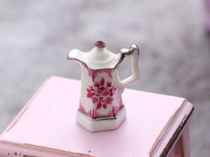 Miniature Porcelain Teapot with Hand-painted Roses Decoration - Dollhouse Miniature Ornament