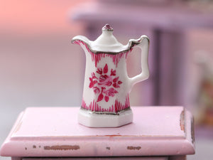 Miniature Porcelain Teapot with Hand-painted Roses Decoration - Dollhouse Miniature Ornament