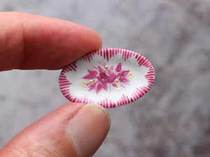 Miniature Ceramic Plate (Lines) with Hand-painted Roses Decoration - Dollhouse Miniature Ornament