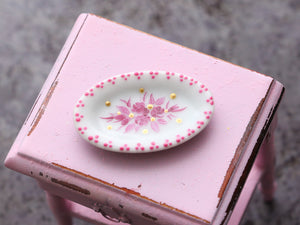 Miniature Ceramic Plate (Dots) with Hand-painted Roses Decoration - Dollhouse Miniature Ornament