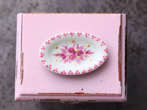 Miniature Ceramic Plate (Dots) with Hand-painted Roses Decoration - Dollhouse Miniature Ornament