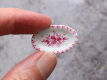 Load image into Gallery viewer, Miniature Ceramic Plate (Dots) with Hand-painted Roses Decoration - Dollhouse Miniature Ornament