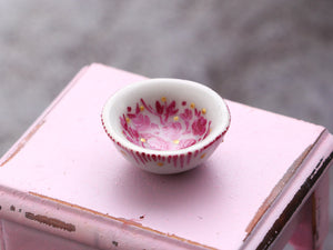 Miniature Ceramic Bowl (Large) with Hand-painted Roses Decoration - Dollhouse Miniature Ornament