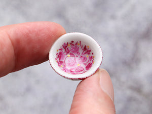 Miniature Ceramic Bowl (Large) with Hand-painted Roses Decoration - Dollhouse Miniature Ornament