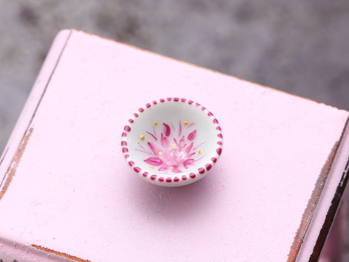 Miniature Ceramic Bowl (Small) with Hand-painted Roses Decoration - Dollhouse Miniature Ornament