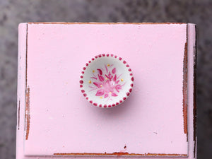 Miniature Ceramic Bowl (Small) with Hand-painted Roses Decoration - Dollhouse Miniature Ornament