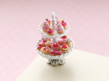 Load image into Gallery viewer, Pink French Petits Fours Presented on Two Tier Cake Stand - Handmade Miniature