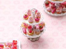 Load image into Gallery viewer, Pink French Petits Fours Presented on Two Tier Cake Stand - Handmade Miniature