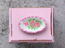 Load image into Gallery viewer, Miniature Porcelain Plate with Hand-painted Light Pink Roses / Butterfly Decoration - Dollhouse Miniature Ornament