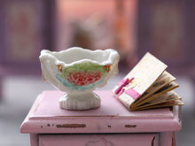 Load image into Gallery viewer, Miniature Porcelain Footed Bowl (Compotier) with Pink Flower Decoration - Dollhouse Miniature Ornament