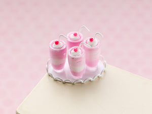Pink Ice Cream Sundaes on White Tray - Handmade Miniature Dollhouse Food in 12th Scale