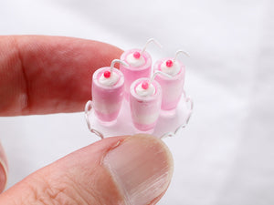 Pink Ice Cream Sundaes on White Tray - Handmade Miniature Dollhouse Food in 12th Scale