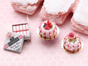 Pink Fossier "Biscuit Roses de Reims" Pink Rose Charlotte - Handmade Miniature Food