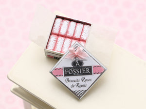Tin of Pink Fossier Champagne Biscuits "Biscuit Roses de Reims" - Handmade Miniature Food