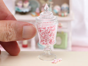 Large Glass Jar of Loose Pink and White Marshmallow Twists - Handmade Miniature Food