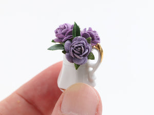 Purple roses in jug planter - OOAK - 12th scale dollhouse miniature decoration