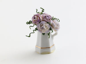 Lilac roses in coffee pot planter - OOAK - 12th scale miniature decoration